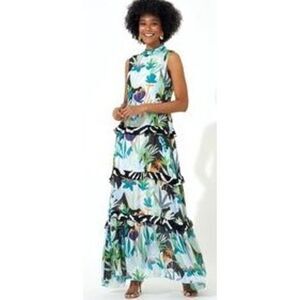 Oliphant Sleeveless Mock Neck Tiered Sleeveless Maxi Dress Sz. S